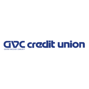 Logo for GVC Credit Union with stylized blue text reading GVC credit union and smaller text below GVC that says Greater Vancouver Community. The background is white.