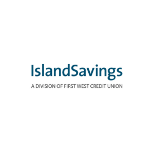 Island Savings logo with the text “IslandSavings” in blue, and below it in gray, “A Division of First West Credit Union,” on a plain white background.