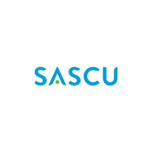 The image features the word SASCU in blue capital letters. The letter A has a green dot inside it, creating a stylized design. The background is white.