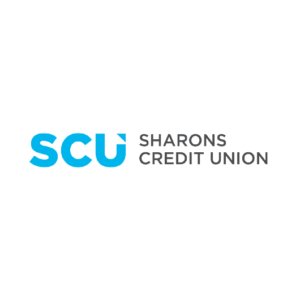 Logo for Sharons Credit Union. The letters SCU are in bold blue font, with Sharons Credit Union in smaller black text to the right, all on a white background.