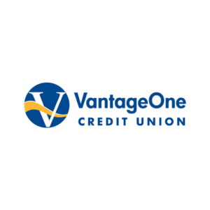 VantageOne Credit Union logo with a blue circle featuring a white V and a yellow wave, next to the text VantageOne CREDIT UNION in blue on a white background.