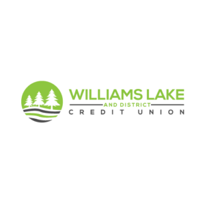 Logo for Williams Lake and District Credit Union, featuring three white pine trees on a green circle over wavy lines, with the organization name in green and black text to the right.