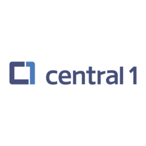 Central 1 logo featuring a blue and light blue square design on the left, followed by the text central 1 in lowercase, dark blue letters on a white background.